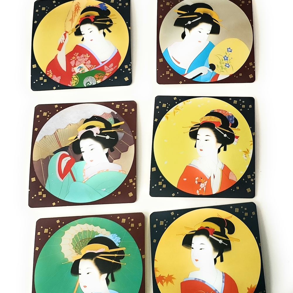Set of 6 Vintage Geisha Themed Coasters